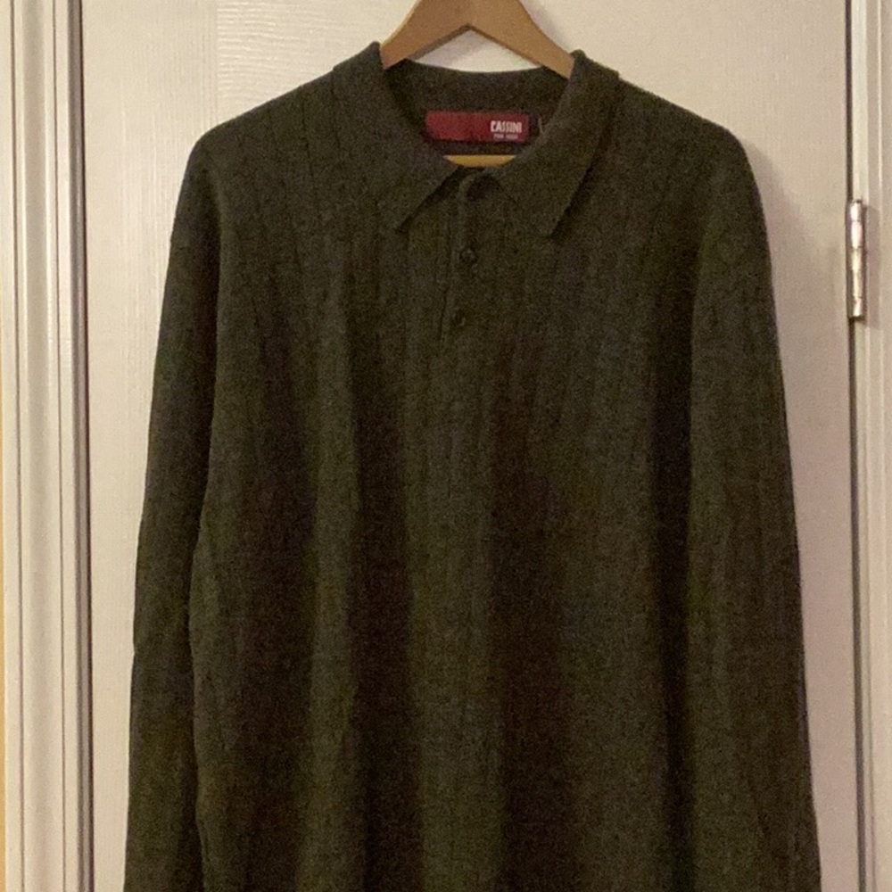 Cassini 51% Wool 49% Cotton Pull-over Long Sleeve Green Sweater with Collar. XXL
